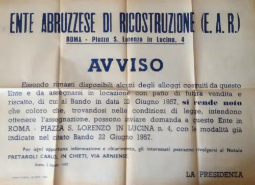 § ENTE ABRUZZO RECONSTR. PESCARA 1957 - Für verfügbare Unterkünfte wenden Sie sich bitte an den Notar