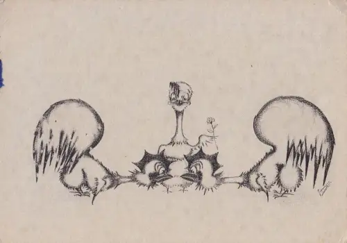 § ZWEI HÄHNE - Zeichnung auf Karton signiert Gianni Locatelli