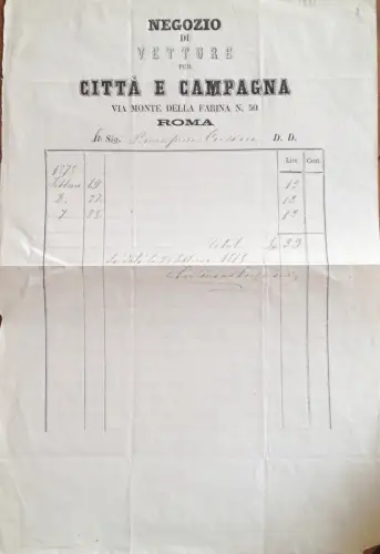 § RECHNUNG FÜR FRAU PRINZESSIN CORSINI 1875 - AUTOHAUS