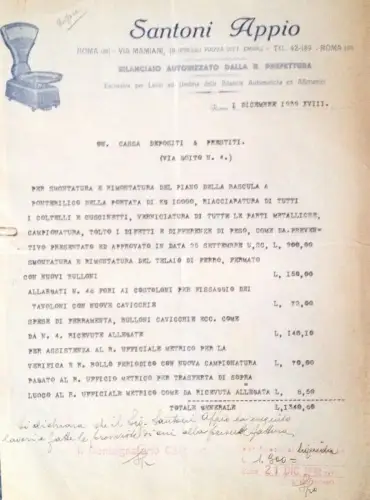 § RECHNUNG AUF BRIEFKOPF 1939 - SANTONI APPIO, AUTORISIERTE WAAGE - ROM