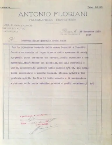 § RECHNUNG AUF BRIEFKOPF 1933 - ANTONIO FLORIANI, SCHREINEREI SCHREINEREI