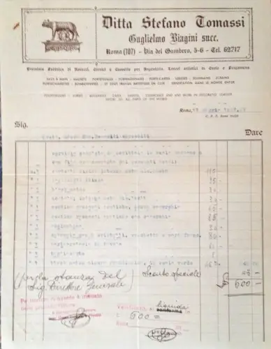 § RECHNUNG AUF BRIEFKOPF 1937 - FIRMA STEFANO TOMASSI - ETUIS, RAHMEN