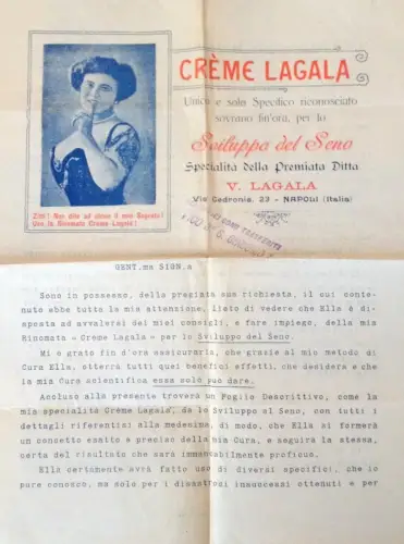 § WERBEBLATT - LAGALA CREMES FÜR DIE BRUSTENTWICKLUNG - NEAPEL