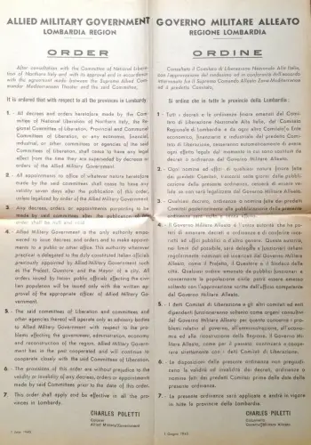 § GOV. MIL. ALLIERTER 1945 LOMBARDEI - Befehle zur Einstellung früherer Komitees
