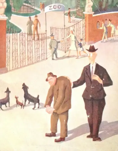 § FARBILLUSTRATION AUS MAGAZIN 30ER JAHRE - DER BUCKEL UND DER ZOO