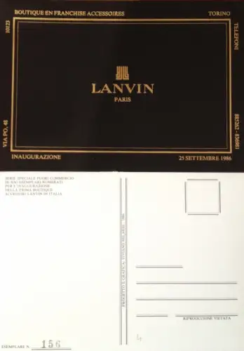 § EINWEIHUNG BOUTIQUE LANVIN PARIS - TURIN via Po 48, 1986