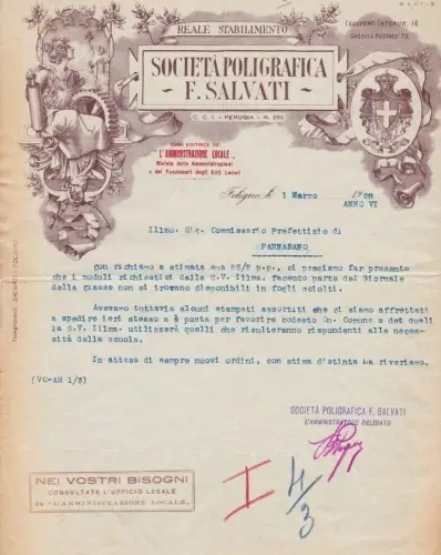 § BRIEF AUF ECHTEM BRIEFKOPF STABIL. F. SALVATI SOC. POLYGRAPHIE - FOLIGNO