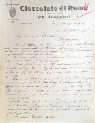 § BRIEF AUF KARTE INT. SOC. SCHOKOLADE AUS ROM + 3 QUITTUNGEN MIT MARKEN 1924-27