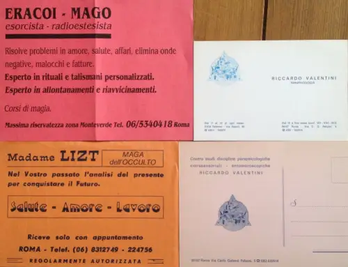 § MAGIE, EXORZISMUS, OKKULTE - 4 Postkarten und Prospekte 80er/'90er Jahre