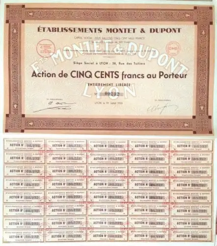 § LYON 1933 - AKTION FIVE CENTS FRANCS MONTET & DUPONT