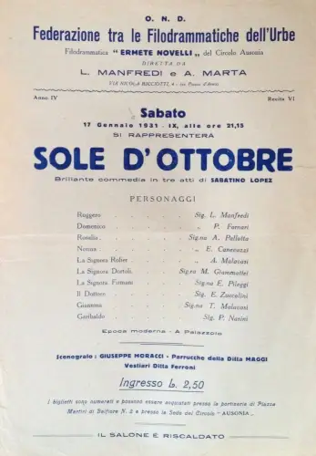 § PLAKAT - O.N.D. FED. FILODRAMATISCHE URBE - Sole d'Otobre 1931