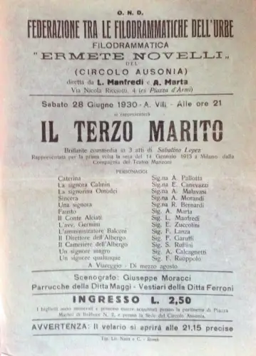 § PLAKAT - O.N.D. FED. PHILODRAMATISCHE URBE - Der dritte Ehemann 1930