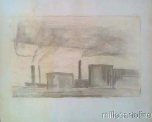 § MAILAND 50ER JAHRE - PERIPHERIE - BLEISTIFTZEICHNUNG SIGNATUR SCHWALBE