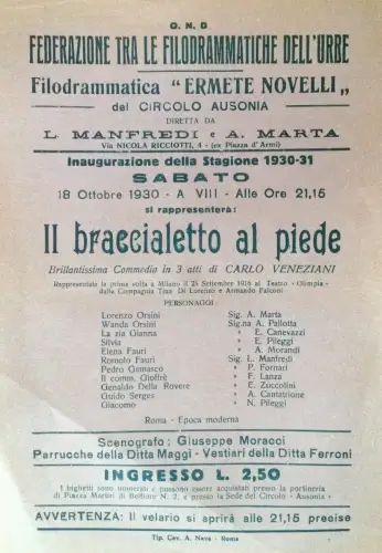 § PLAKAT - O.N.D. FED. FILODRAMATISCHE URBE - Das Fußarmband 1930