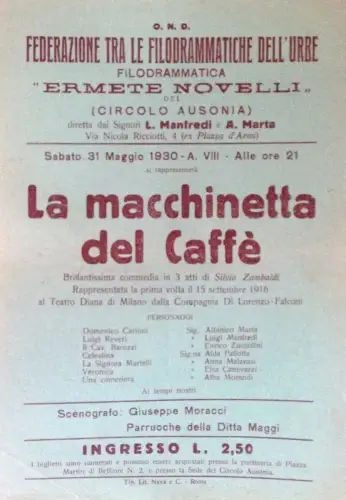 § PLAKAT - O.N.D. FED. PHILODRAMATISCHE URBE - Die Kaffeemaschine 1930