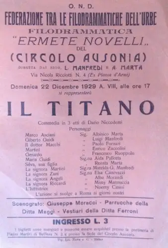 § PLAKAT - O.N.D. FED. PHILODRAMATISCHE URBE - Der Titan 1929