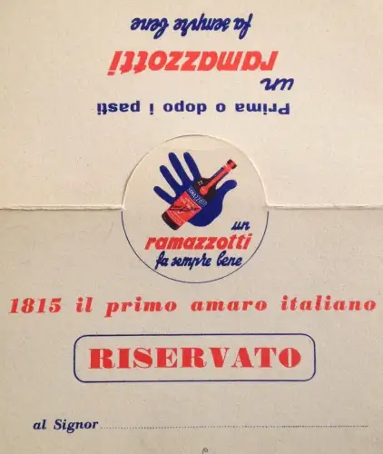 § RAMAZZOTTI - RESERVIERTER PLATZHALTERKARTON MIT PRODUKTMARKE