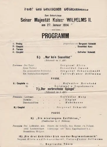 § MUSIKPROGRAMM FÜR KAISER WILHELM II. JUBILÄUMSFEIER 27.1.1914