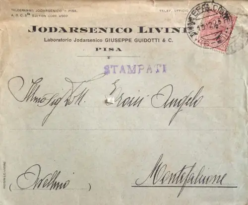 § PISA 1923 - REISEUMSCHLAG MIT JODARSENICO LIVINI-KOPFZEILE