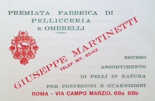 § FALTBARE WERBUNG. 30er JAHRE - FABRIK PELZ UND REGENSCHIRME MARTINETTI