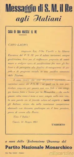 § GEWICHT, MAI 1953 - MESS. DI UMBERTO SAVOIA DA CASCAIS AL PARTY MONARCHICO