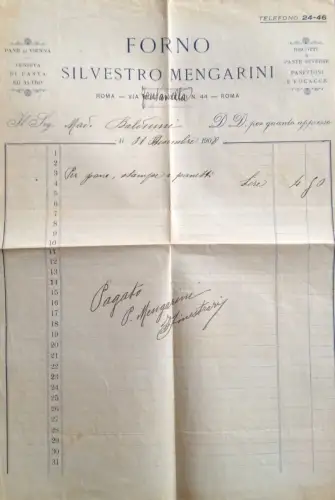 § QUITTUNG AUF BRIEFKOPF 1908 - OFEN MENGARINI, VIA FONTANELLA, ROM