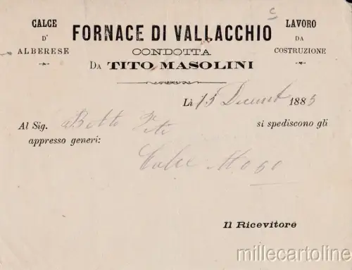 § QUITTUNG OFEN VON VALLACCHIO DURCHGEFÜHRT VON TITO MASOLINI 1885