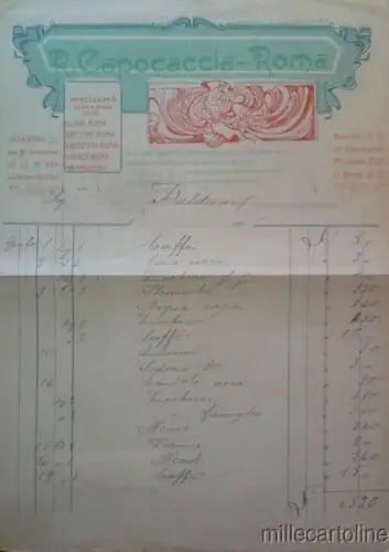 § R. CAPOCACCIA ROMA - LIKÖRE - Schöne Liberty Rechnung auf Briefkopf