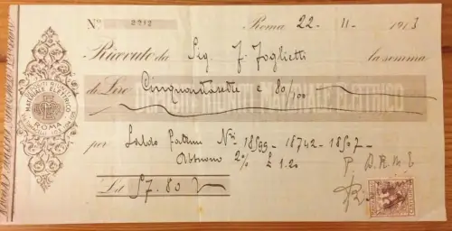 § QUITTUNG MIT DEKORATION UND LOGO 1913 - VERSAMMELTE DEPOTS ELEKTROMATERIAL