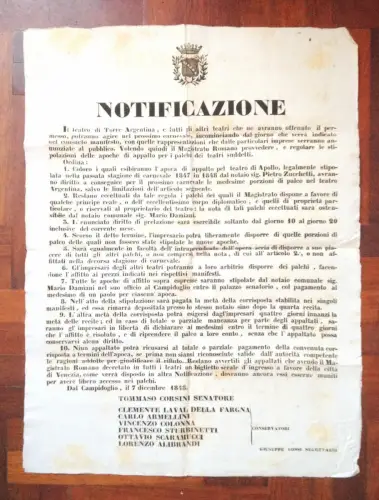 § ROM NOTIFICAZ. 1848 - ARGENTINISCHES THEATER UND ANDERE MIT ERLAUBNIS ZUM KARNEVAL