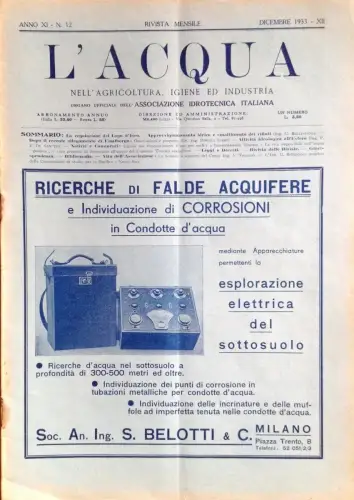 § MONATSZEITSCHRIFT L'ACQUA 1933 - ORGEL UFF. ASS. HYDROTECNICA ITA.