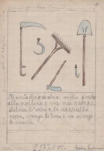 drei Schulzeichnungen junger Schüler - 2 über Erdarbeiten, 1 antI TBC