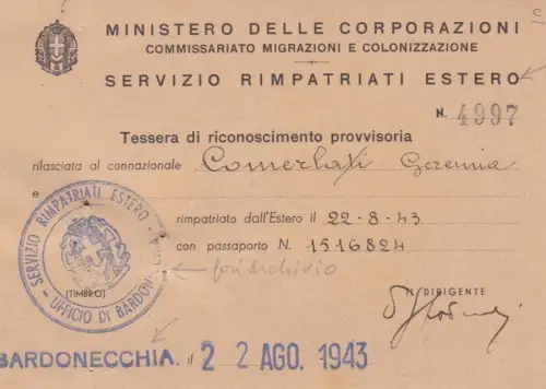 KARTE: ZUNFTMINISTERIUM - Auslandsrückführungsdienst 1943