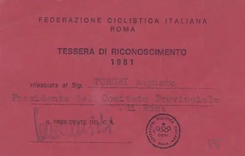 KARTE: Italienischer Radsportverband - Rom 1981