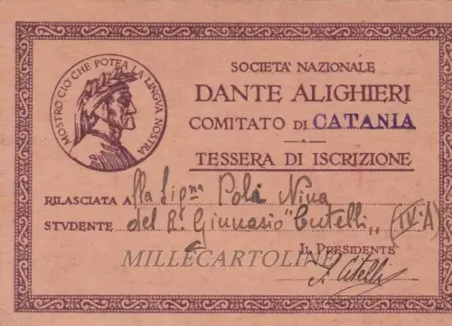 KARTE: Soc. Naz. Dante Alighieri Komitee von Catania 1931-32