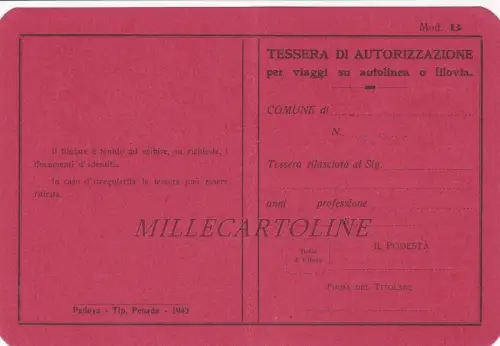GENEHMIGUNGSKARTE für Fahrten mit der Seilbahn oder Autolinea (FARBE ROT)