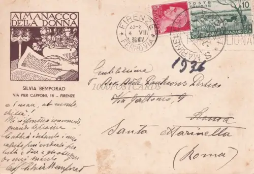 SILVIA BEMPORAD - ÖFFENTLICHE POSTKARTE. ALMANACH DER FRAU - AUTOGRAMM 1936