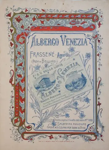 VENEDIG - Frassené (Agordo) Plakat Karton Hotel Venedig Anfang 1900
