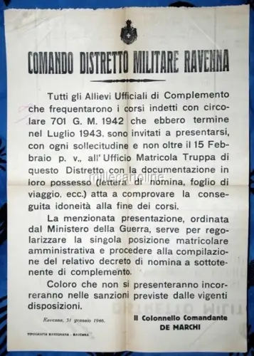 Ravenna 1946 Verbot Militärbezirk