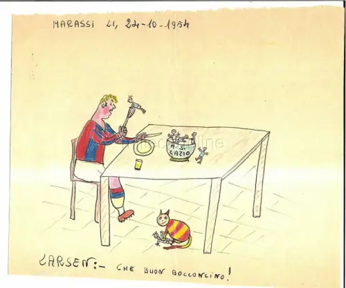 FUSSBALL SS Lazio-GENUA 1954 LARSEN Satirische Vignette