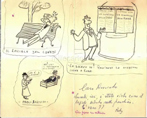 FUSSBALL SS Lazio 1954 - 3 satirische Vignetten