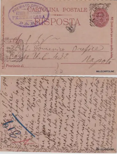 BARI - CART. POSTANTWORT VON BARI NACH NEAPEL - AMB. BARI-FOGGIA MIT STEMPEL..
