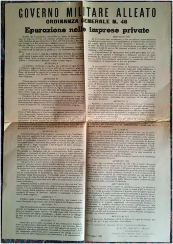 WANDBILD, ALLIIERTE MILITÄRREGIERUNG, VERORDNUNG, JUNI 1945, UNTERNEHMENSREINIGUNG m