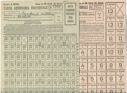 SAN FELICE DEL BENACO (BRESCIA), SET 2 EINZELNE ANNONARIENKARTEN, (1941) m
