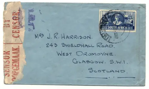 SÜDAFRIKA, UMSCHLAG, ANNUL PAQUEBOT 1927, BRIEFMARKE 3 D m