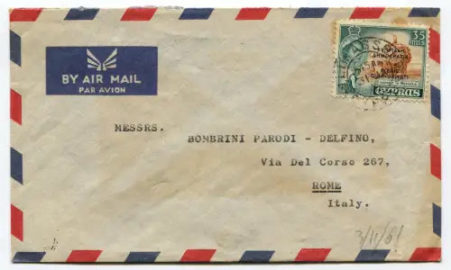 ZYPERN, LUFTPOST VON LIMASSOL NACH ROMA, BRIEFMARKE 35 MILS, 1961 m
