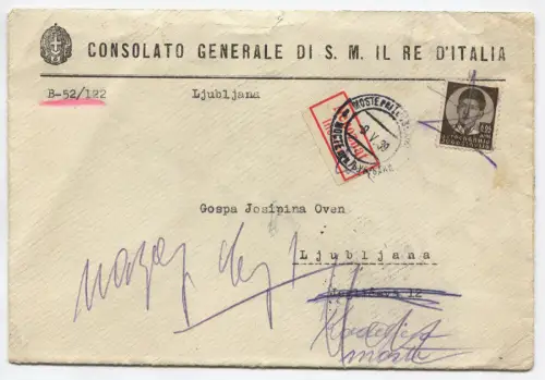 BÜSTE, GENERALKONSULAT VON SM DER KÖNIG VON ITALIEN, AUS LJUBLJANA, MAG 1939 m