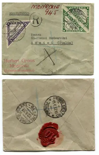 LIBERIA, REGISTER, ANNULS MONROVIA, 1937, LUFTPOST BRIEFMARKEN 2 X C6 + C3 m