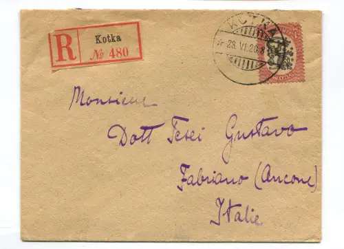 SUOMI FINNLAND, REGISTRIERT AUS KOTKA, 1920, BRIEFMARKE 1M m