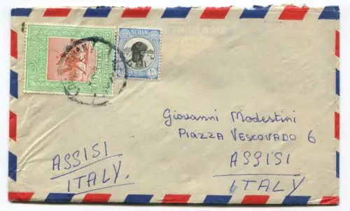AFRIKA, UMSCHLAG + BRIEF, ANNUL KHARTUM, AUG 1954, BRIEFMARKEN 15 + 10 MMS m